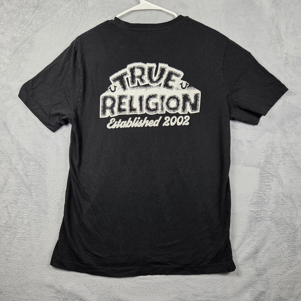 True Religion Graphic Tee Women Large Black Excellent Short Sleeve Horseshoe